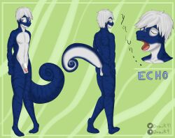 absurd_res anthro balls blue_body chameleon draik genitals hair hi_res lizard male model_sheet penis reptile scalie simple_background solo text