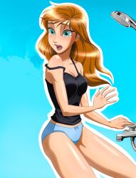 1girls anna_(frozen) blue_panties camisole disney disney_princess embarrassed female_only frozen_(film) mego_yang panties shocked solo tank_top underwear yang_mego