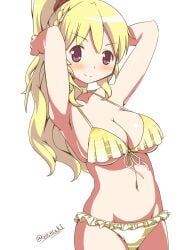 big_breasts bikini blonde_hair breasts female female_only guchiaki human light-skinned_female light_skin long_hair looking_at_viewer magia_record:_mahou_shoujo_madoka_magica_gaiden magical_girl mahou_shoujo_madoka_magica momoko_togame red_eyes simple_background solo solo_female togame_momoko voluptuous voluptuous_female white_background white_skin young