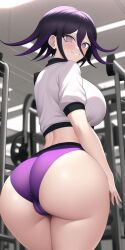 ai_generated ass bubble_butt danganronpa danganronpa_v3 genderswap_(mtf) gym gym_uniform huge_ass looking_at_viewer looking_back midriff n.c.b_ai nai_diffusion ouma_kokichi rule_63 smirk stable_diffusion