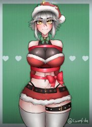 arms_behind_back big_breasts bondage child_bearing_hips christmas cumfishe female_only mini_skirt solo thick_thighs thong virtual_youtuber vshojo zentreya