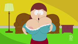 1girls accurate_art_style animated animated_gif areolae breast_expansion breast_play breasts brown_hair busty comedy_central erect_nipples erect_nipples_under_clothes expansion huge_breasts large_breasts liane_cartman milf mother nipples scobionicle99 south_park