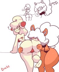 absurd_res alcremie anthro ass big_butt bikini blush bodily_fluids breasts canid canine clothing cream_(diicks) digital_media_(artwork) diicks duo english_text feet female female/female fingers food food_creature food_hair fruit fur generation_1_pokemon generation_8_pokemon goo_creature growlithe hair hair_over_eyes hi_res hisuian_form hisuian_growlithe huge_butt humanoid mammal nintendo open_mouth orange_body plant pokémon_(species) pokemon pokemon_(species) pokemon_legends:_arceus red_eyes regional_form_(pokemon) simple_background smile soles strawberry sweat swimwear text thick_thighs toes video_games white_background wide_hips