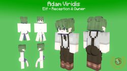 1boy 3d adam_viridis_(storygaory) ass big_penis character_profile clothed_male elf elf_ears green_eyes green_hair male male_only mine-imator minecraft nude_male open_mouth story_galory tagme toony