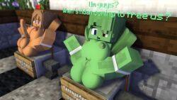 1futa 2girls 3d big_ass big_breasts big_penis erect_nipples erect_penis futanari green_body green_hair human humanoid looking_at_another looking_at_partner looking_at_viewer melly_miscere_(story_galor) mine-imator minecraft multicolored_eyes nude nude_female nude_futanari open_mouth public_nudity public_use pussy slime_girl smile spread_legs story_galory tagme tanya_fuscus_(story_galory) tethered