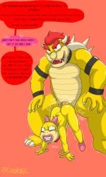 1girls 
1boy anthro anthro_on_anthro anthro_penetrated anthro_penetrating_anthro bald_female big_ass big_penis blue_eyes bowser crying crying_with_eyes_open daddy dialogue drooling english_text furry furry_female huge_cock incest lizard_girl lizardman mario_(series) penetration pink_lipstick rape red_eyes red_hair rubber scream screaming sigorordl simple_background speech_bubble text thorns wendy_o._koopa yellow_skin younger_female