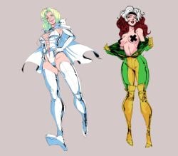 anna_marie blonde_hair bodysuit brown_hair cape cleavage csmutrun emma_frost hellfire_club lingerie marvel marvel_comics rogue_(x-men) straight_hair taped_nipples white_queen white_streak x-men