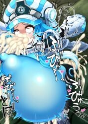 belly_bulge big_belly blanc blue_hair bodily_fluids bodysuit compile_heart cpu_(neptunia) cum_explosion cum_flooding cum_in_mouth cum_in_pussy cum_inside cum_leaking_out_of_pussy cum_puke cum_through domination ejaculation fully_clothed goddess huge_bulge huge_monster idea_factory impossible_fit inflation living_sex_toy neptunia_(series) next_form next_white ninopal red_eyes size_difference smaller_female stomach_bulge suit_inflation tearing_up white_heart