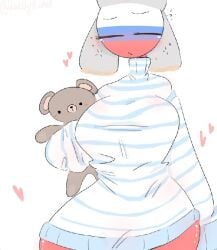 1girls blush breasts closed_eyes closed_mouth countryhumans countryhumans_girl female female_only fully_clothed fully_clothed_female hat holding holding_object kak0yt0_chel long_ears no_hair pajama_shirt red_skin russia_(countryhumans) sleepwear sleepy solo tagme tagme_(artist) teddy_bear thigh_gap white_background