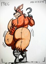 anthro ass big_butt butt camera five_nights_at_freddy's fnaf fox foxy foxy_(fnaf) looking_at_viewer looking_back lynnsdarkside male male_only orange pirate surprised tagme thick thick_ass