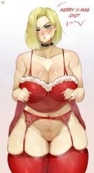 android_18 big_breasts blonde_hair christmas dragon_ball lingerie looking_at_viewer milileonaorochi tagme thick_thighs uwu_mili_uwu