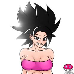 1girls big_breasts black_hair breasts caulifla dragon_ball dragon_ball_super female female_only grin huge_breasts large_breasts saiyan saiyan_girl see-through smile spiky_hair straight_hair zirot