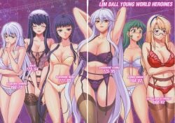 6+girls asakawa_sumire bra character_name freezing_(series) kurohime_rena multiple_girls navel satellizer_el_bridget underwear