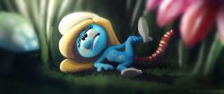 anthro blonde_hair flat_chest forest shoes_only smurfette struggling_to_fit tentacle twilightchroma worm