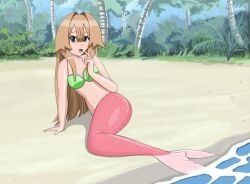 1girls beach bra female female_only fish_girl fish_tail mermaid mermaid_ass mermaid_girl mermaid_position mermaid_tail mermaid_transformation my_bride_is_a_mermaid pink_tail scales seductive seductive_look seductive_pose seductive_smile seto_no_hanayome seto_sun