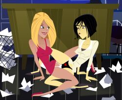 2girls accurate_art_style black_hair black_thong blonde_hair chicago_hyatt clothed_female clothed_sex clothing elinor_the_witch ellissummer female hornyhobbit human light-skinned_female mother-of-trolls multiple_girls office pale-skinned_female pale_skin panties paper parker_kovak producing_parker scissoring short_hair tan-skinned_female tribadism tribadism_through_clothing vaginal white_thong yuri