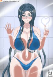 against_glass alternate_version_available amrak bikini breasts danganronpa danganronpa_v3 femdom huge_breasts large_breasts nipple_bulge shirogane_tsumugi shower_room straight_hair thick_thighs thighs