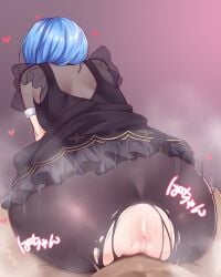 1boy absurdres ass ass_focus black_dress black_pantyhose blue_hair bottom_heavy breasts dark-skinned_male dress female frilled_dress frills from_behind highres hololive hoshimachi_suisei pantyhose pov see-through see-through_sleeves sex short_hair short_sleeves small_breasts steaming_body straight torn_clothes torn_pantyhose vaginal_penetration virtual_youtuber zellam