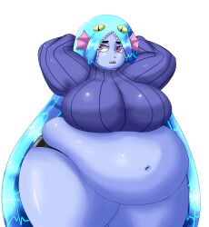 blue_skin chubby_female fat_ass fish_girl garazune hands_behind_head inflatable overweight overweight_female thick_thighs water_demon water_demon_(brave_animated_series) water_inflation weight_gain