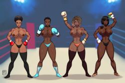 4girls aqua_boxing_gloves aqua_gloves artist_name athletic athletic_female big_breasts boxer boxing boxing_gloves boxing_ring breasts busty cream_boxing_gloves cream_gloves curvaceous curvy dark-skinned_female dark_skin eyelashes eyes female fighter fit fit_female fitness gabocaricaturas gloves hair hips huge_breasts large_breasts multiple_girls muscles muscular muscular_female red_boxing_gloves red_gloves thick thick_legs thick_thighs thighs toned toned_body toned_female topless_boxing voluptuous watermark white_boxing_gloves white_gloves wide_hips