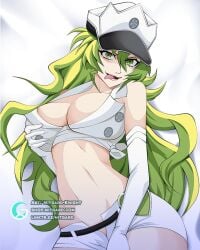 anime_style bleach bleach:_the_thousand-year_blood_war breasts candice_catnipp dakimakura dakimakura_design fanart female female_only green_hair light-skinned_female light_skin looking_at_viewer mitgard-knight oppai quincy_(bleach) solo waifu2x