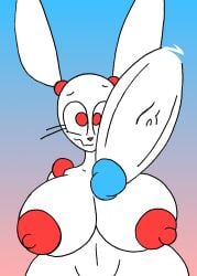 anthro big_breasts breasts duo erect_nipples erection female genitals hi_res hybrid imminent_sex incest lagomorph leporid looking_at_viewer machine male male/female mammal mom_bot_(rexon02) nipples penis penis_on_face rabbit red_eyes rexon02 robot simple_background son_bot_(rexon02) thick_penis vein