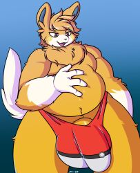 anthro balls big_balls big_bulge big_penis bulge clothing daniruu fluffy fur genitals ground_squirrel hair hi_res male mammal marmot orange_body orange_eyes orange_fur orange_hair overweight overweight_anthro overweight_male pawmot penis pokeball_underwear pokemon pubes rodent sciurid solo thong underwear yellow_cheeks