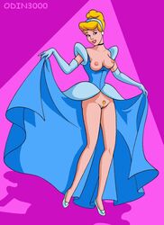 1girls arms blonde_hair breasts cinderella_(1950_film) cinderella_(disney) disney disney_princess dress dress_up earrings exposed_breasts female female_only hands jpg legs lipstick nipples odin3000 pussy smile solo teeth tied_hair