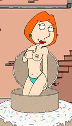 big_nose breasts family_guy female female_only human indoors lois_griffin nipples orange_hair pale_skin panties panties_only short_hair solo stairs standing tagme toony topless turquoise_panties