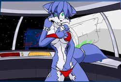 anthro aqua_eyes bikini blue_hair canine female female_only fox fur furry krystal masturbation pikanjo solo star_fox underboob