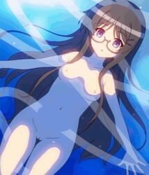 1girls animated black_hair blue_eyes breasts cropped_legs endou_rino female female_only glasses human in_water jinsei long_hair navel nipples nude open_mouth poncho_s pussy solo thigh_gap thighs uncensored water