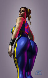 3d ass bodysuit brown_hair capcom chun-li dat_ass double_bun female female_only hair_bun human solo standing street_fighter street_fighter_alpha systembleed tight_clothes wristband