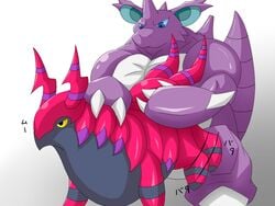 claws color front_view interspecies male nidoking nude pokemon pokemon_(species) purple_skin puyopuyo_(artist) scolipede tagme