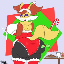 big_ass big_breasts breasts bubble_butt carrie_(thixxen) delphox female fox furry huge_ass lactating lactation milf milk pokémon_(species) pokemon thick_thighs thixxen wide_hips