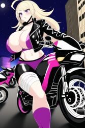 ai_generated akamatsu_kaede biker biker_clothes cosplay curvy danganronpa danganronpa:_trigger_happy_havoc huge_breasts large_breasts mondo_oowada new_danganronpa_v3 tagme