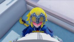 1boy 1girls 3d animated armor blonde_hair blue_eyes blush braid braided_hair braided_ponytail censored deepthroat fate/apocrypha fate/grand_order fate_(series) fellatio femsub headgear jeanne_d'arc_(fate) jeanne_d'arc_(fate)_(all) kaotaro12 looking_at_viewer maledom mmd mosaic_censoring oral penis saint sound squatting very_long_hair video