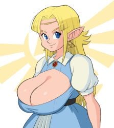 1girls 2022 a_link_to_the_past big_breasts blonde_hair blue_eyes breasts cleavage_cutout cleavage_window earrings female female_only huge_breasts large_breasts light-skinned_female light_skin long_hair massive_breasts nintendo princess_zelda shiny_breasts shiny_hair shiny_skin solo_female the_legend_of_zelda tight_clothes tight_clothing yellow_hair zelda_(a_link_to_the_past) zigzaglewds