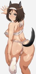 1girls animal_ears arobiro ass back brown_eyes brown_hair eyebrows_visible_through_hair female fundoshi kuroda_kunika shiny_hair shiny_skin short_hair strike_witches tail world_witches_series