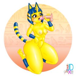 2022 animal_crossing ankha ankha_(animal_crossing) balls blowjob blowjob_gesture breasts catgirl cock_hungry feline furry furry_female handjob jdcxart neko nintendo nipples penis self_upload sucking sucking_penis thick_thighs thighs