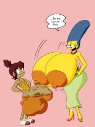 brown_skin cheating_wife dialogue flashing flashing_breasts gigantic_breasts gigantic_penis gigantic_testicles huge_breasts huge_penis huge_testicles hyper_balls hyper_breasts hyper_penis large_areolae marge_simpson maxtlat milf penis_under_clothes puffy_nipples speech_bubble teotle_(oc) the_simpsons veiny_penis