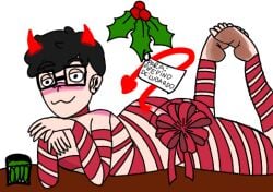 1male black_hair christmas christmas_present dirty_feet femboy foot_fetish gay glasses horns luisardo solo succubus youtube youtube_hispanic