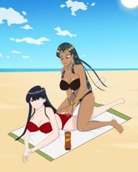 2girls anoneysnufftan applying_sunscreen ass_grab beach bikini black_hair bracelets crossover dark-skinned_female edasbild embarrassed female female_only hawaiian_tropic humiliation imminent_death isis_ishtar jewelry killer_lotion komi-san_wa_komyushou_desu komi_shouko laying_down long_hair lotion_bottle massage murder ocean on_stomach outdoors outside peril punishment rubbing sand seaside sitting_on_person sky snuff summer sunbathing swimsuit towel yu-gi-oh! yuri