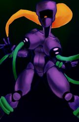 areola big_areola breasts front_view green_tentacles mouthless nipple_penetration nipples one_eye penny_(polygonalfish) polygonalfish ponytail purple_body robot robot_girl robot_humanoid tentacle tentacle_penetration tied tied_hands tied_legs tied_up