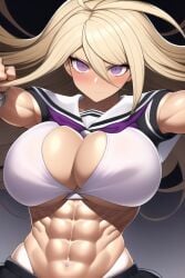 1girls 2022 abs ai_generated akamatsu_kaede big_breasts blush breasts cosplay curvy danganronpa danganronpa:_trigger_happy_havoc female female_only huge_breasts large_breasts long_hair looking_at_viewer muscular muscular_female nai_diffusion new_danganronpa_v3 oogami_sakura purple_eyes stable_diffusion