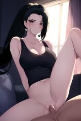 ai_generated bed black_eyes black_hair cowgirl_position hanabi_(mobile_legends) mobile_legends nai_diffusion no_bra no_clothes no_panties ponytail ponytails sailencer stable_diffusion vaginal_penetration