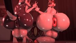 3d_(artwork) ahe_gao anthro anus ass big_breasts big_butt big_penis breasts clothing crossed_legs crouching digital_media_(artwork) duo five_nights_at_freddy's five_nights_at_freddy's_2 footwear genitals gynomorph helluva_boss hi_res high_heels intersex intersex_only looking_at_viewer looking_back looking_pleasured loona_(helluva_boss) mangle_(fnaf) ok_bruh penis puffy_anus red_eyes scottgames source_filmmaker video_games white_body