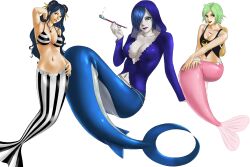 3girls black_hair blue_eyes blue_tail camie cut_hair female female_only fish_girl fish_tail green_hair ishilly long_hair madame_shyarly mermaid mermaid_ass mermaid_girl mermaid_position mermaid_tail multiple_girls one_piece pink_tail seductive seductive_look seductive_mouth seductive_pose seductive_smile straight_hair toten_(artist) wide_hips