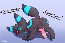 animal_genitalia animal_penis anus ass ass_up backsack balls begging big_ears big_eyes black_balls black_body black_fur black_nose black_perineum black_pupils blue_pawpads blush bodily_fluids canine_penis dark_the_umbreon dialogue eeveelution erection fan_character feet feral fluffy fluffy_hair fur generation_2_pokemon genital_fluids genitals glistening glistening_eyes gradient_background hair heart heart_after_signature heart_after_text heart_before_text hi_res inviting knot koda_kattt looking_at_viewer male markings nintendo nude one_eye_closed pawpads paws penis perineum pink_penis pokémon_(species) pokemon pokemon_(species) presenting presenting_anus presenting_balls presenting_hindquarters presenting_penis pupils quadruped raised_tail red_eyes ring_(marking) shiny_pokemon signature simple_background solo spread_legs spreading text text_with_heart umbreon underline video_games watermark white_background