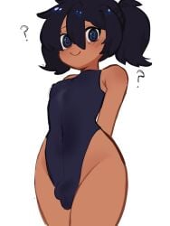 1boy 2022 ? bare_shoulders blue_eyes blush bulge dark-skinned_femboy dark-skinned_male dark_skin femboy girly leotard male male_only nipple_bulge original original_character ponytail seisoporl solo solo_male swirly_eyes thighs white_background