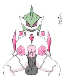 2d futa_focus futa_only futanari green_hair horsecock huge_breasts huge_cock iron_valiant large_nipples nintendo nude pink_eyes pink_nipples pokémon_(species) pokemon robot robot_girl robot_humanoid solo_futa subjectdie_(artist) thick thick_thighs white_background